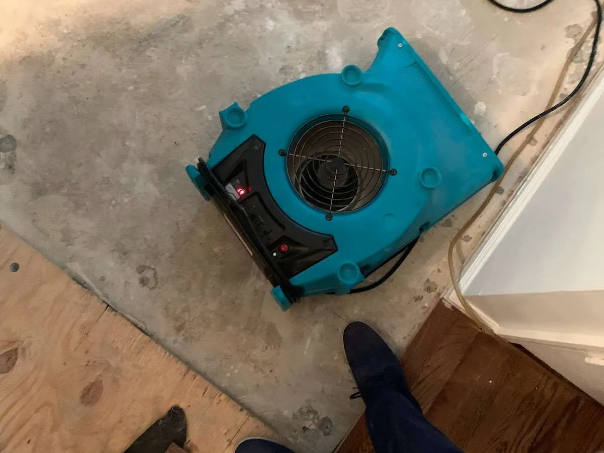 Air mover drying subfloor during Leak Detection & Repair in Alta Sierra