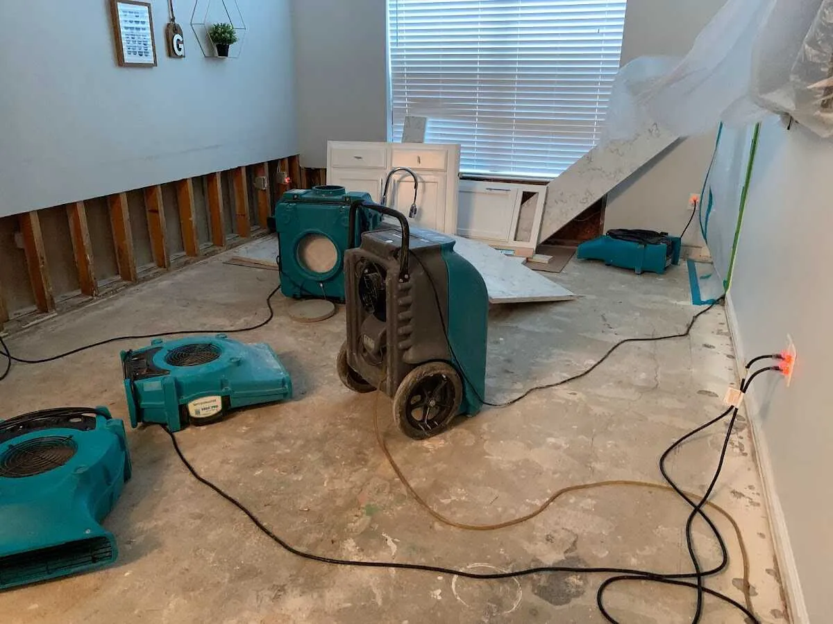 Dehumidifier in flood-cut room for Water Damage Restoration in Alta Sierra